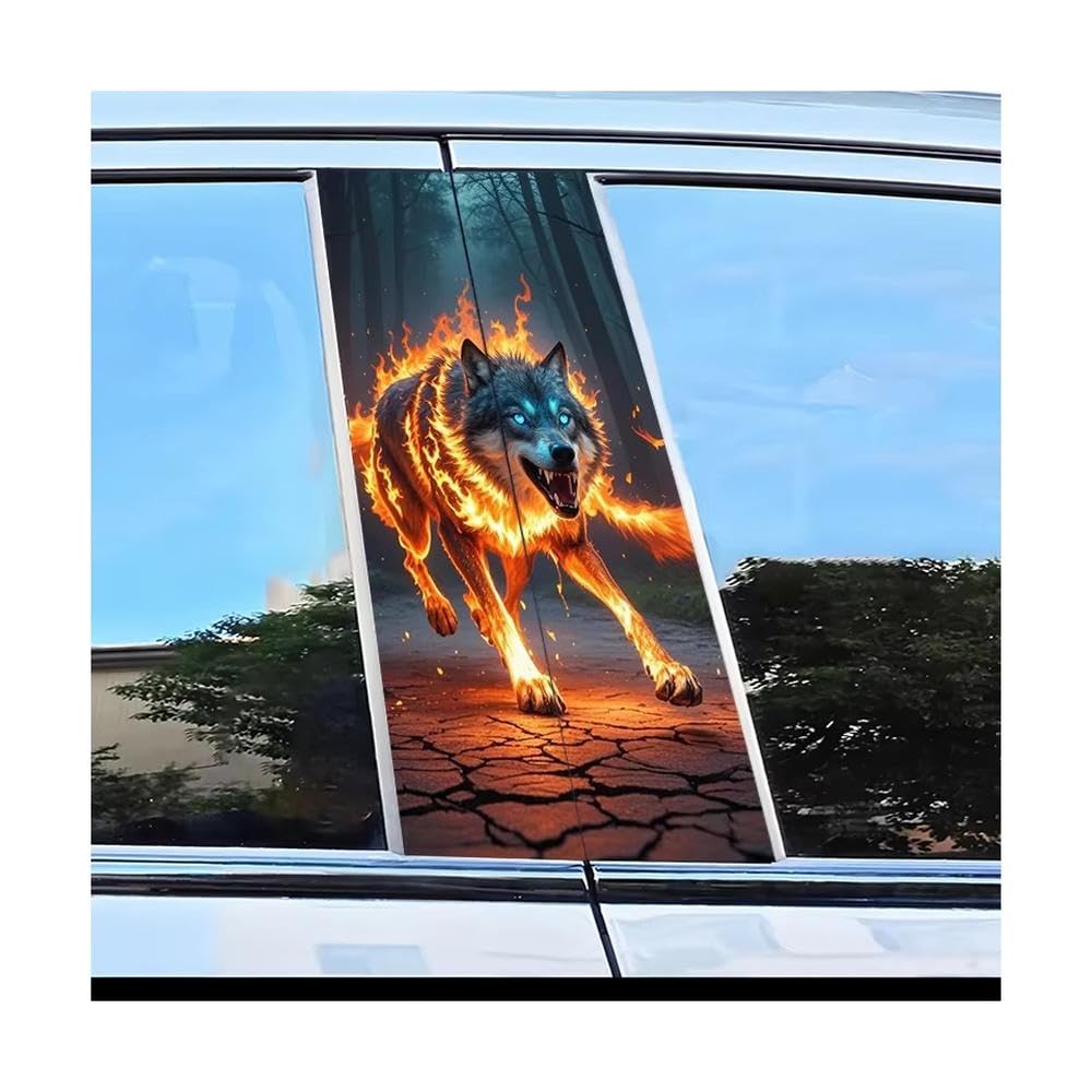 Bertdcx One Color 2Pcs Car Center Pillar Protection Stickers Flame Wolf Pattern Scratch Resistant Film Auto Parts