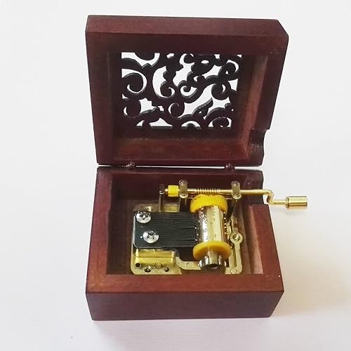 Miniatura 3 de FnLy Caja musical de madera con manivela grabada de 18 notas con movimiento chapado en oro, caja de regalo de música, caja de música Ode to Joy