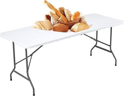 Sweetcrispy 6 FT Folding Picnic Table Easy to Fold and Store, Foldable Table for Camping Picnic Dining Party Kitchen Outdoor Indoor with Carrying Handle