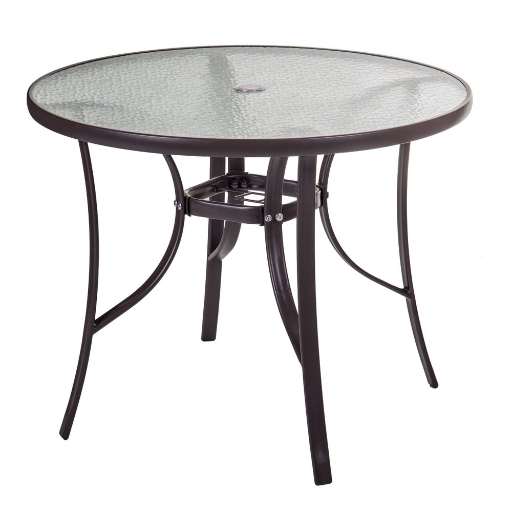 LOLAhome Mesa de jardín Neila Redonda de Cristal y Acero marrón de Ø 90x72 cm