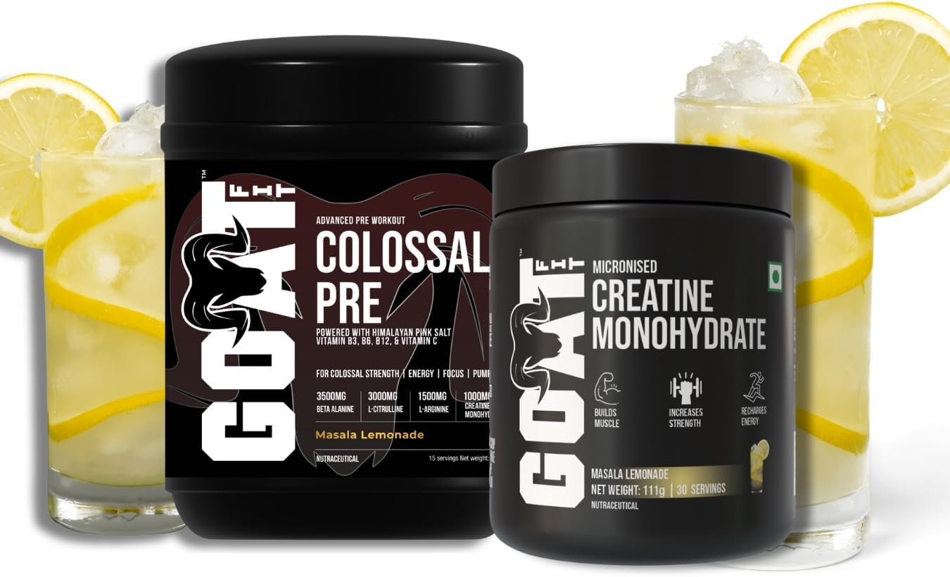 Colossal Pre Workout + Micronised Creatine Monohydrate Combo | Masala Lemonade Flavour | Energy, Strength, Endurance & Muscle Support | Pre & Post Workout Stack