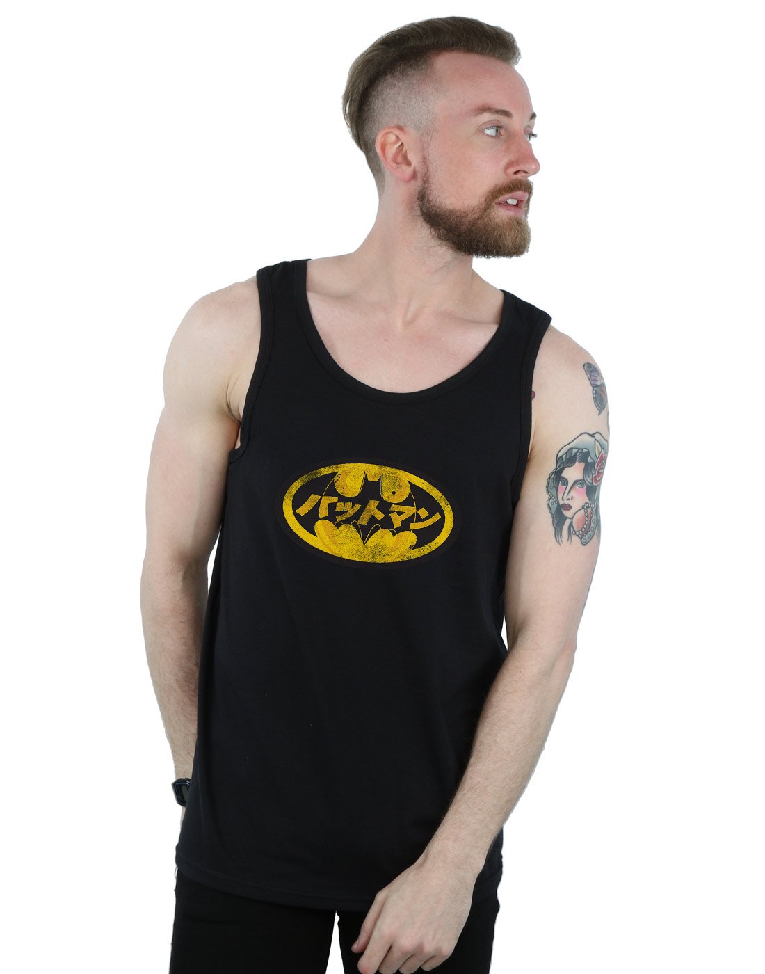 Absolute Cult Men's Black Dc Comics Batman Japanese Logo Yellow Vest Medium