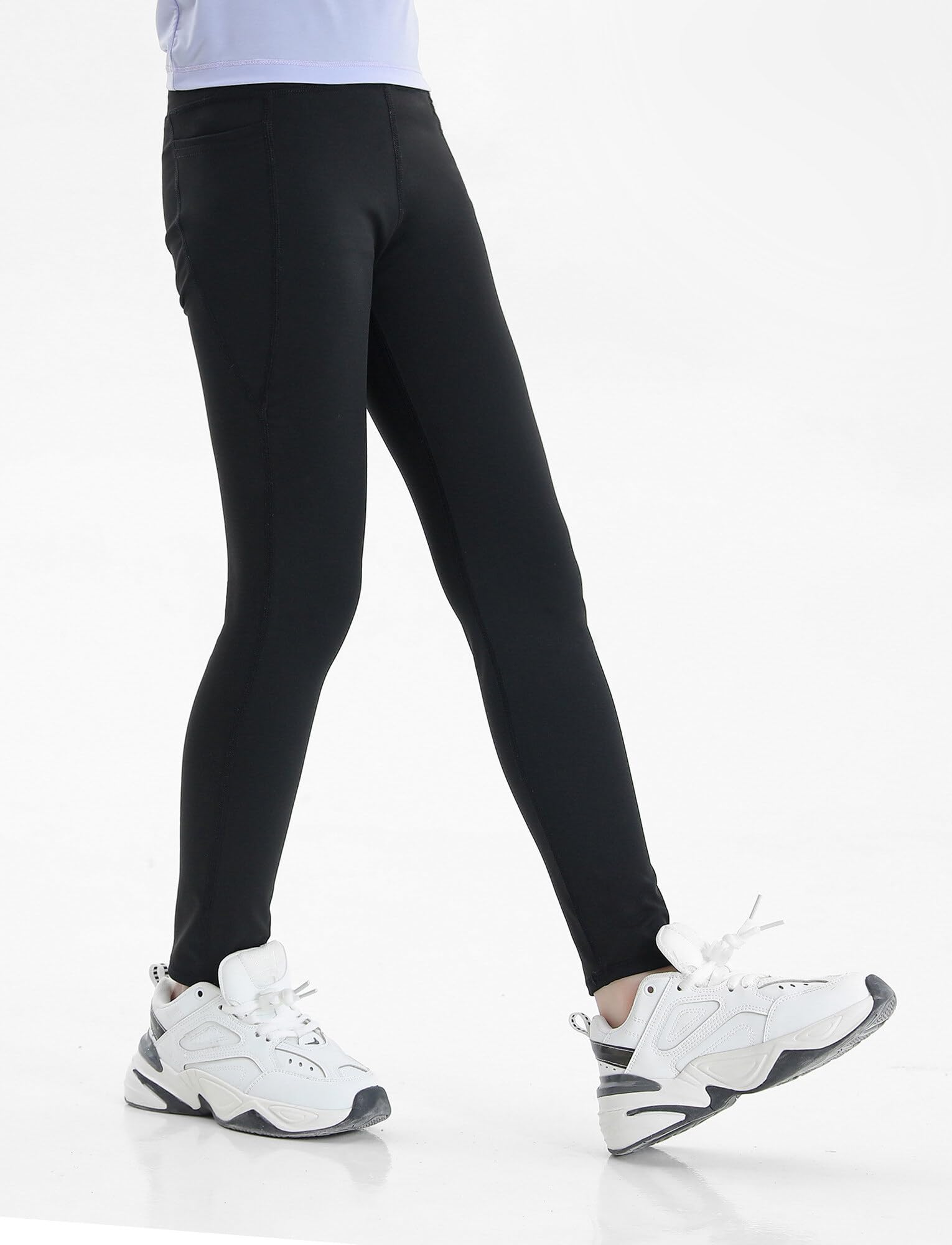 SEAUR Dziewczęce legginsy sportowe, długie spodnie do jogi z 2 kieszeniami, jednokolorowe, obcisłe spodnie do biegania, spodnie sportowe, spodnie treningowe, 120-160 cm