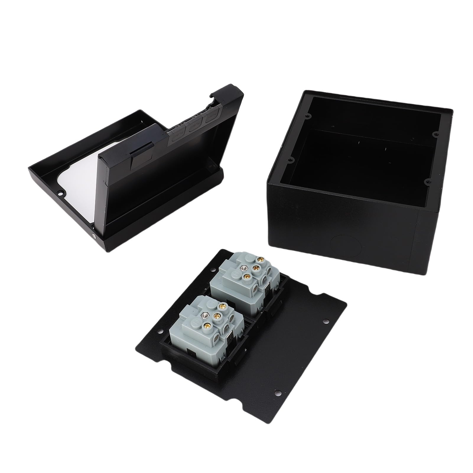 Kit Scatola di Derivazione da Incasso a Pavimento 2 Prese 16A 4000W con Coperchio Ribaltabile Design Impermeabile per Soluzioni di Prese da Pavimento per Uffici, Hotel e Case
