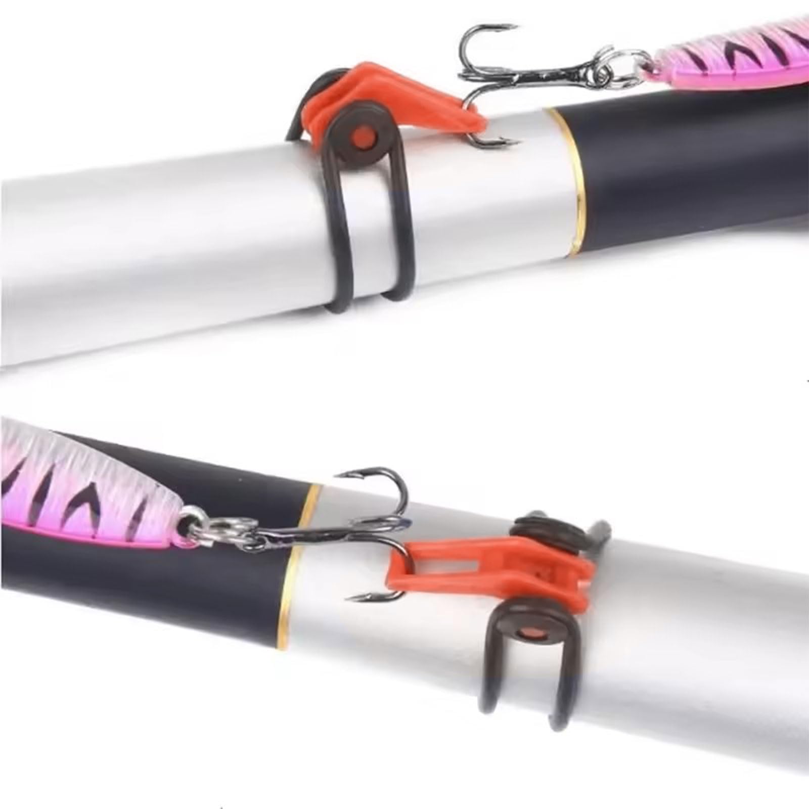 Cintre De Leurre,Crochet de Canne à Pêche,Pêche Porte Appât,40 Pièces Porte-Hameçons en Plastique,Accroche Leurre,pour Fixation Accessoires de Canne à pêche,Noir,Orange