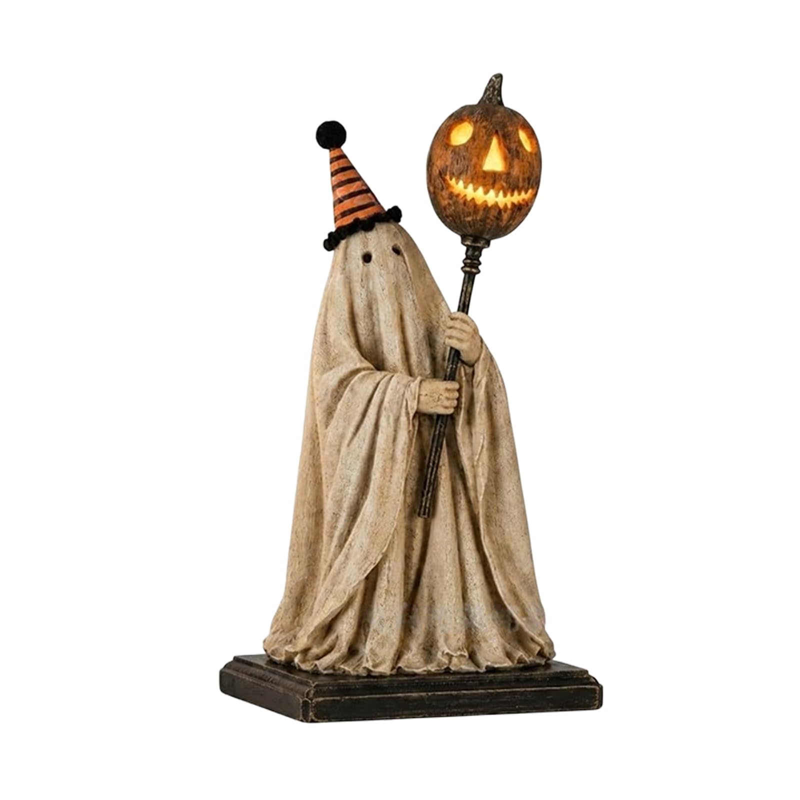 Pangboer 1Pcs Resin Halloween Specter Figurine With Pumpkin Staff, Vintage Fall Decor For Mantel, Shelf, And Entry Table Specter Figurine Halloween Decor Lighted Ghosty Vintage Fall Pumpkin Mantel Shelf