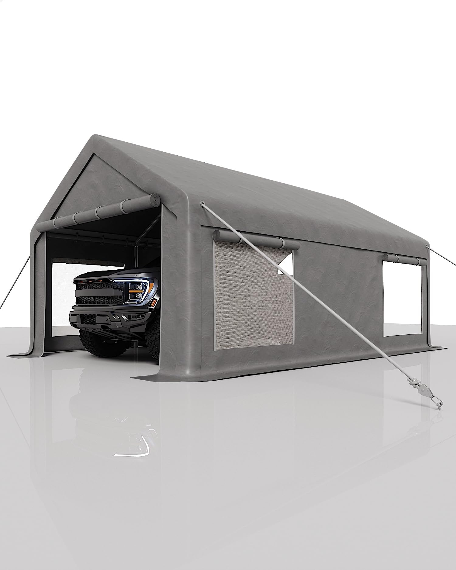 12X20 ft Carport, Portable Carport with 4 Roll-Up Windows,Doors,Car Port with 200g PE Tarp for Car Boat Truck Motorcycle, Waterproof &amp; UV Protected, Anti-Snow Portable Garage Kit Tent,Khaki