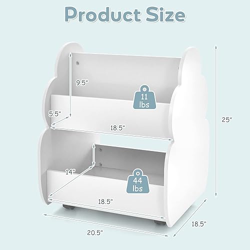 Miniatura 11 de INFANS Estantería para niños con ruedas, estantería de madera, organizador de almacenamiento de juguetes, soporte de exhibición para niños pequeños,