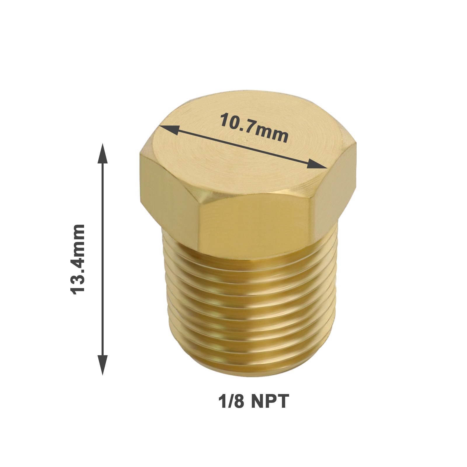 Tappo A Testa Esagonale In Ottone Massiccio 1/8 NPT Filettatura Maschio