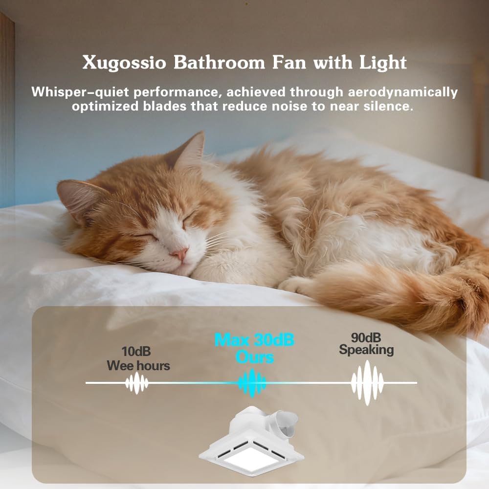 10 Inch Ultra Quiet Bathroom Exhaust Fan with Light, Ceiling Vent Fan with LED Light & Remote Control, 120 CFM Energy Efficient, 8.3x8.3 Inch Mounting Size, Easy Install