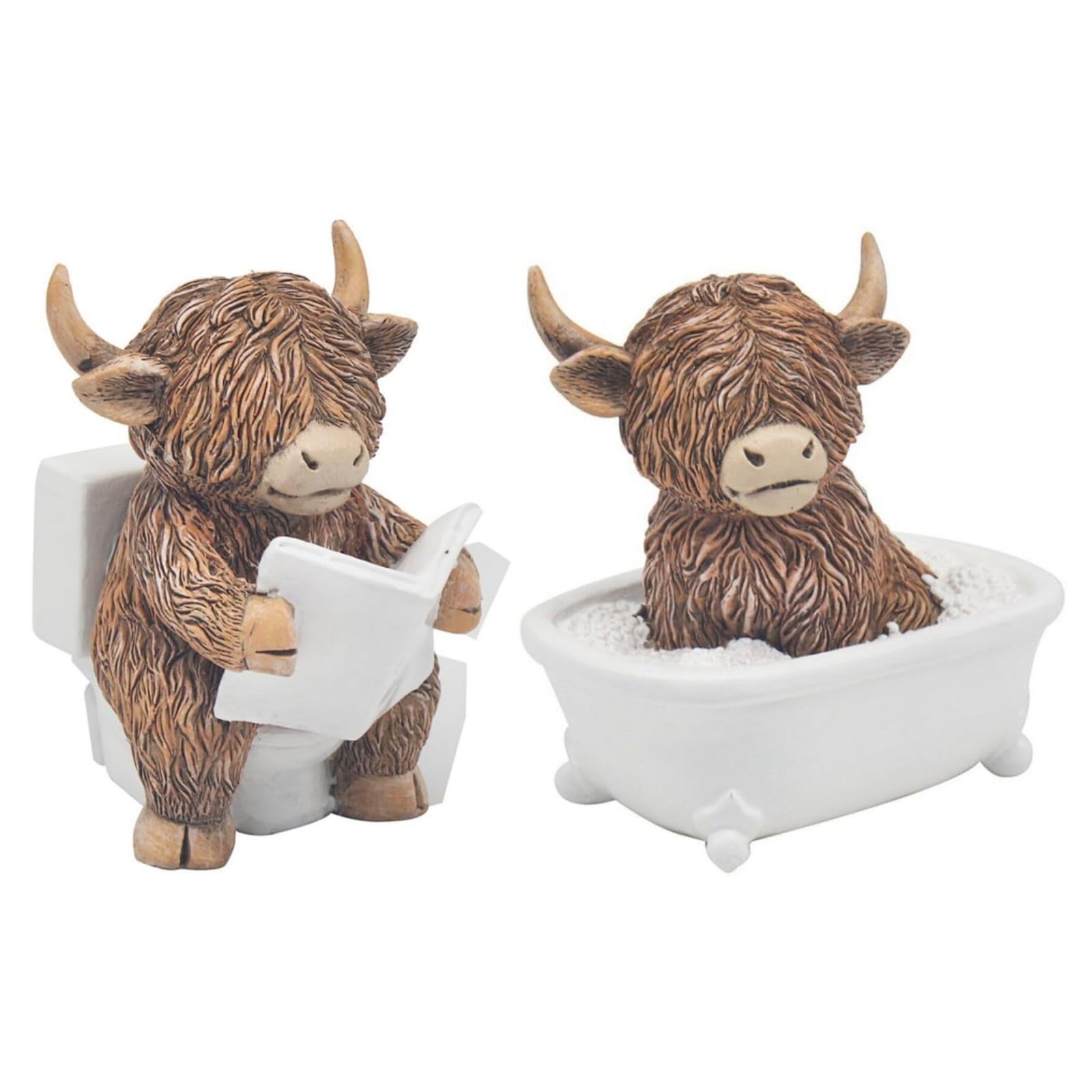 Hemoravoma Women's Bath+Toilet Highland Cow Soaking Bath Figurine - Playful Highland Cow Bathroom Resin Decor, Cute Animal Ornament For Living Room, For & Men (Bath+Toilet)