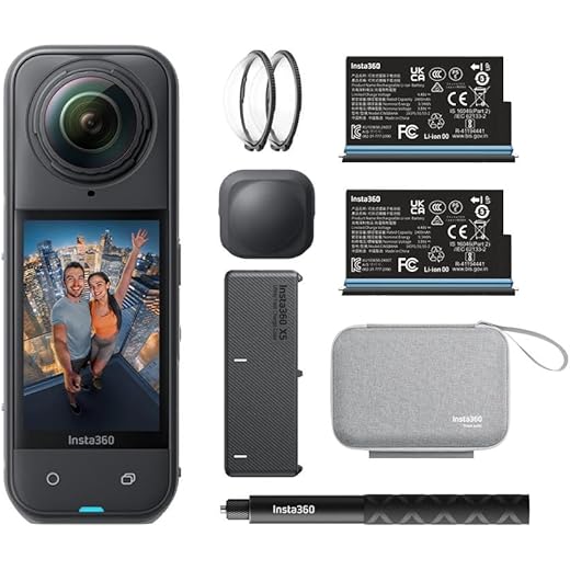 insta360 X5 Essentials Bundle - Waterproof 8K 360° Action Camera, Leading Low Light, Invisible Selfie Stick Effect, Rugged and Replaceable Lens, 3-Hour Battery, Built-in Wind Guard, Stabilization
