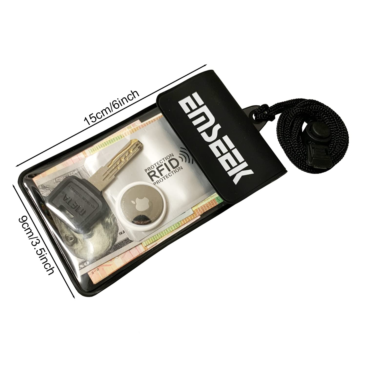 EMSEEK Armband Waterproof wallet Floating Surf Car Key Fob Case Beach dry bag ankle Waterproof Pouch Holder For GPS Key Money Credit Vaccine Card Driver License ID Badge (Black)