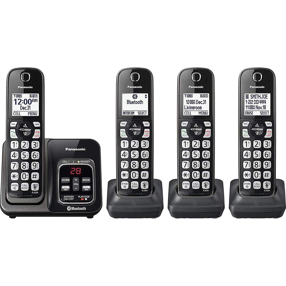 Panasonic 4 Handset Expandable Cordless Phone System with Link2Cell Bluetooth, Voice Assistant, Answering Machine and Call Blocking - KX-TGD564M (Metallic Black)