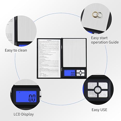 Miniatura 5 de Báscula digital de precisión de gramos, báscula de cocina de 4.4 lbs 0.00 oz para perder peso, mini báscula portátil de gramos y onzas con tara, luz