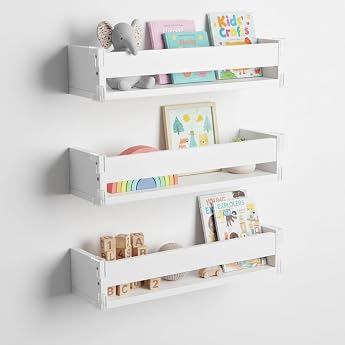 Wall Shelf for Children's Room Bookcase for Children and Wall Set of 3 Hanging Wooden Bookcase Floating Shelves for Magazines Children's Room Living Room Bedroom or Kitchen