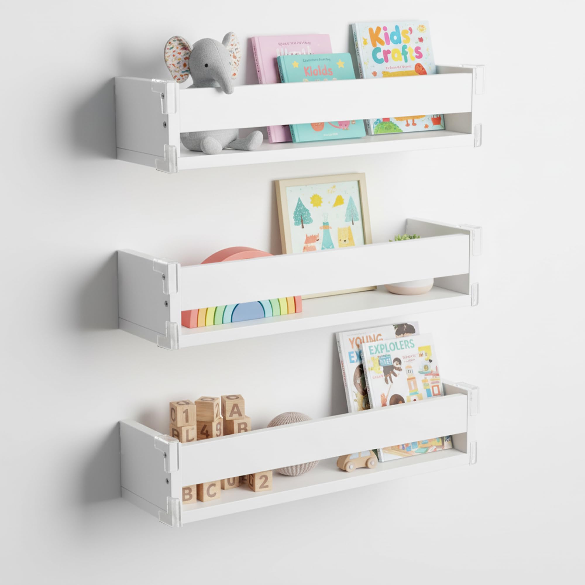 FURNITABLE Wandregal für das Kinderzimmer, Bücherregal für Kinder und Wand, 3er-Set, Hängendes Bücherregal aus Holz,Schweberegale für Zeitschriften, Kinderzimmer, Wohnzimmer, Schlafzimmer oder Küche