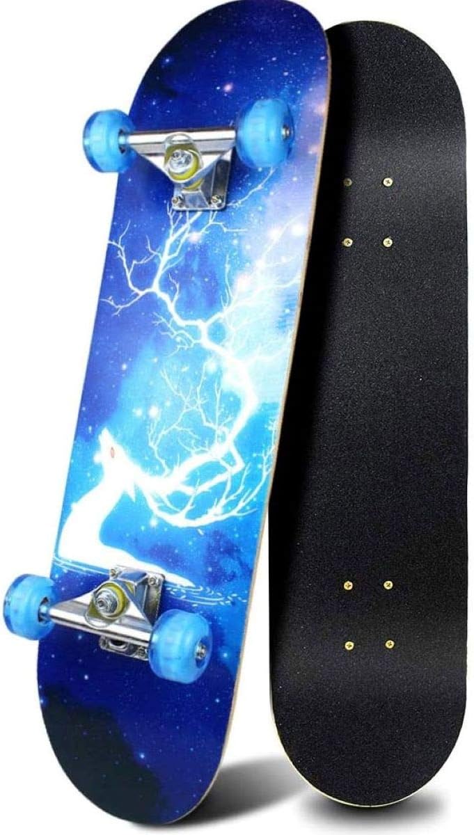 BePrincessComplete Skateboards- Standard Skateboards with Colorful Flashing Wheels for Beginners Kids Boys Girls Teenager- 31''x 8''Canadian Maple Cruiser Pro Skate Board, Skateboards