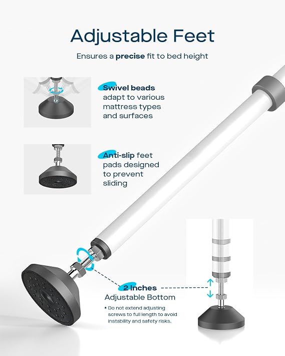 Agrish Bed Rails for Elderly Adults with Motion Light, Adjustable Non-Slip Grip Handle with Support for Getting Out of Bed, Bed Guard Rail Fits Single, Double Size Beds