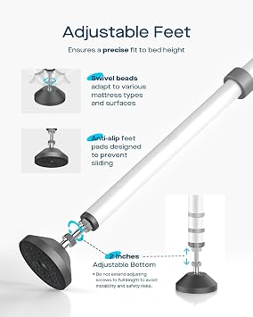 Agrish Bed Rails for Elderly Adults with Motion Light, Adjustable Non-Slip Grip Handle with Support for Getting Out of Bed, Bed Guard Rail Fits Single, Double Size Beds