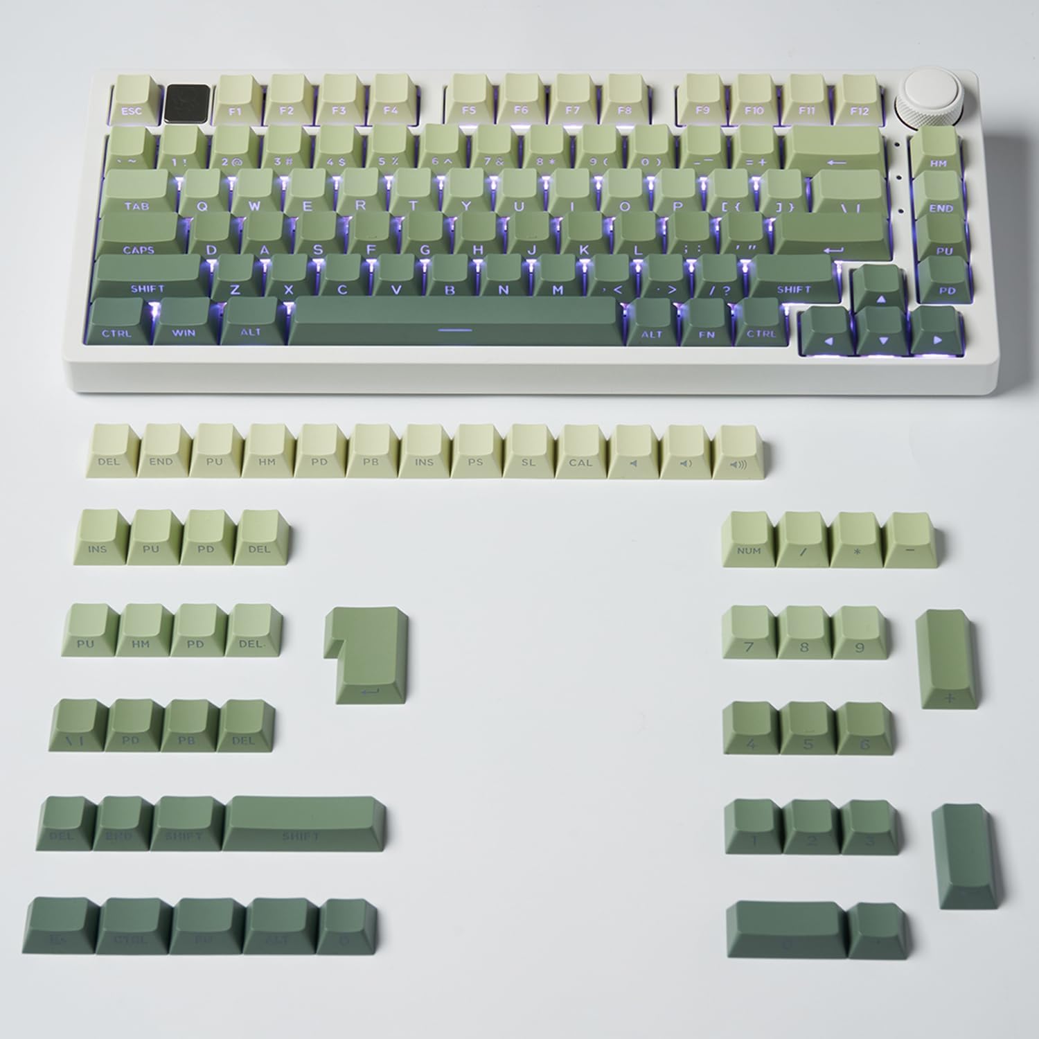 mintcaps PBT Doubleshot Keycaps 134 Keys Gradient Green Backlit OEM Profile Keycaps Side Print Shine Through Custom for 60% 65% 75% 100% Cherry Gateron MX Switches Mechanical Keyboard