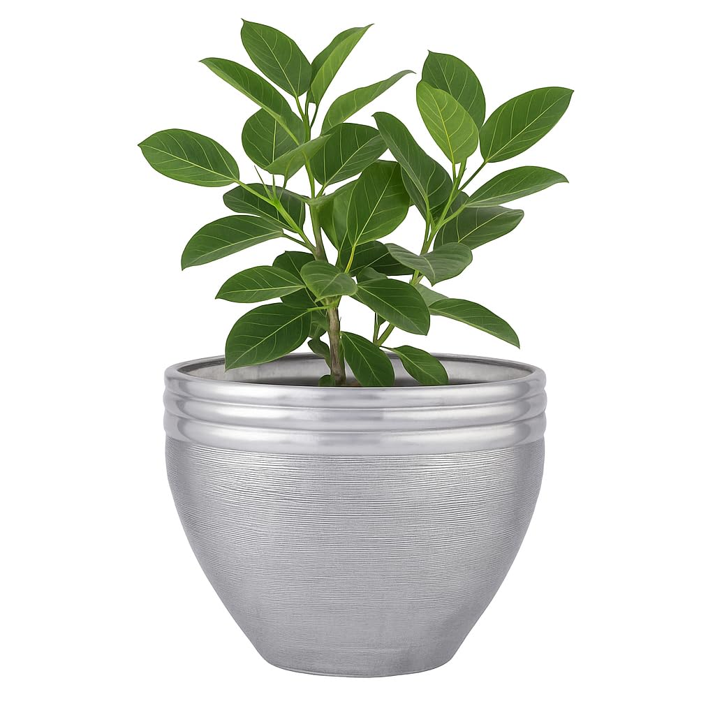 Marrakesch XXL Aluminiowa donica na kwiaty, Ø 57 cm, srebrna matowa, 115 l, duża, okrągła, do użytku na zewnątrz, do wnętrz, do ogrodu, na balkon i do salonu