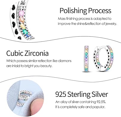 925 Sterling Silver Earrings Hypoallergenic Huggie Women Earrings CZ Colorful Hoop Earrings Anniversary as a Gift for Women