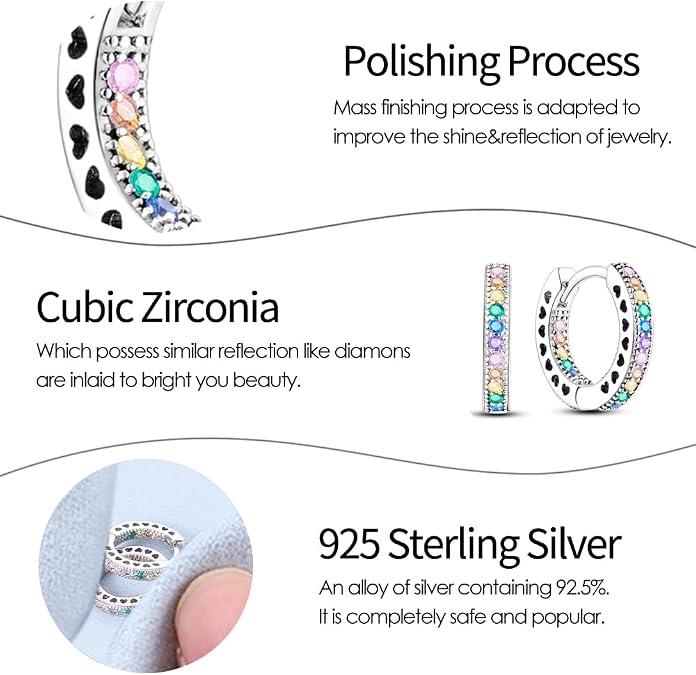 925 Sterling Silver Earrings Hypoallergenic Huggie Women Earrings CZ Colorful Hoop Earrings Anniversary as a Gift for Women