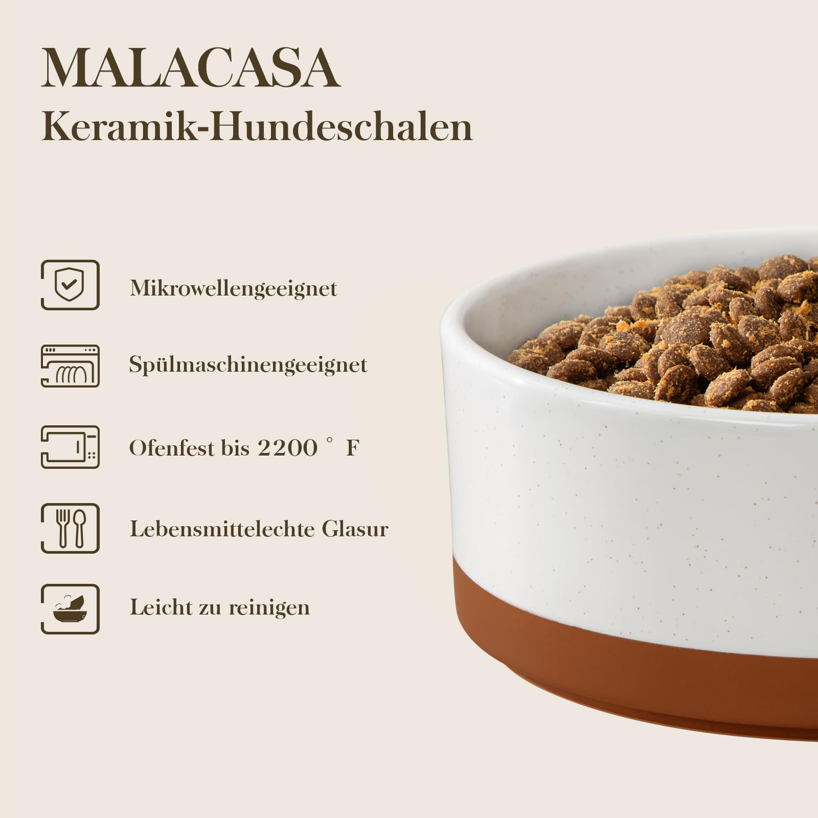 MALACASA Hundenapf Keramik mit Bambus Ständer, 1140 ml Doppelte Futternapf für Mittelgroße Hunde Katzen, futternapf und wassernapf Hund, Rutschfester Stand, Spülmaschinenfest