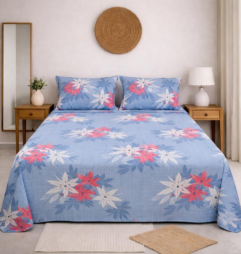 DECORUM Cloud Cotton Double Bedsheet Floral Print with 2 Pillow Covers | 244 TC | Ultra Soft Feel | Premium Comfort | Breathable & Skin Friendly | for Bedroom (90 x 90 Inches)