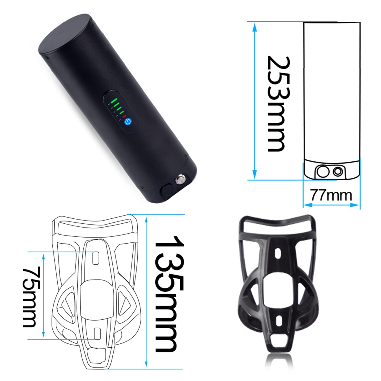 Batería PANDA CYCLE para bicicleta eléctrica, 36 V, 10,5 Ah, Li-Ion, BMS, para motor de 250 W – 500 W, bicicleta eléctrica, Pedelec Down, botella de tubo, celdas eficientes, botella mini, batería para