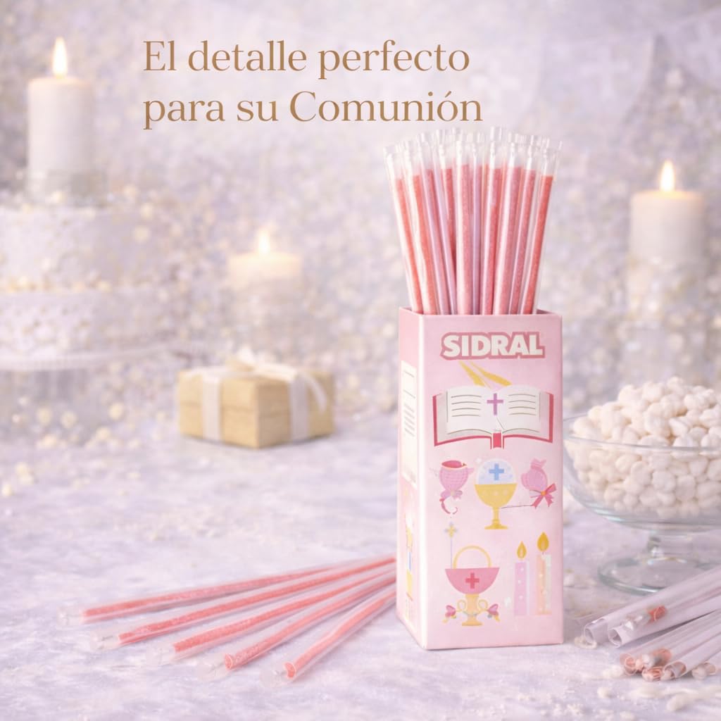 PRIMERA COMUNION 80 un. - Cañas rosa de sabor fresa Cañas Pica Pica, Cañas Dulces - Perfectas para Regalar con Dulzura como detalle de 1ªComunión. - 4