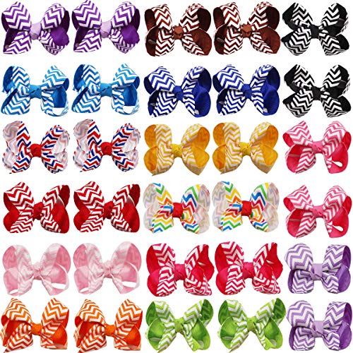 DED 30 pcs 3 Inch Hair Bows Clips Stripe Grosgrain Ribbon Hair Clips Hair Accessories for Baby Girl Toddler Kid(15 Pair)