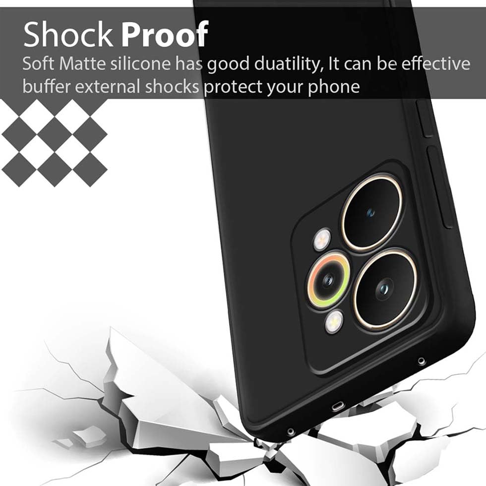 Image of Fashionury Liquid Silicon Back Cover for Realme 15 5G | Camera Protection | Inner Velvet Fabric | Anti-Fingerprint | Ultra Slim Case (Black)