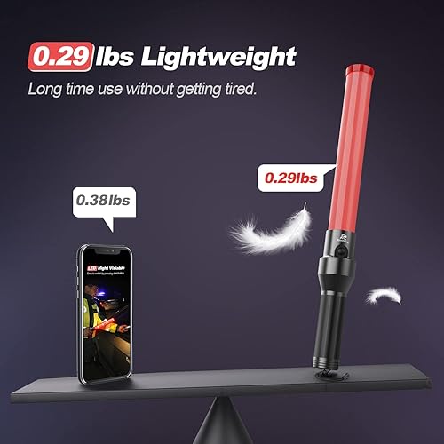 Miniatura 4 de RoadHero Paquete de 2 varitas de tráfico de 16 pulgadas, bastón de control de tráfico aéreo de señal con 2 modos intermitentes para guías de