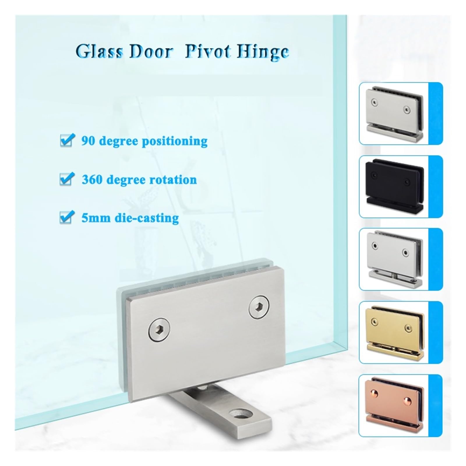 Bisagra Ducha Bisagra pivotante for puerta de vidrio con rotación 360 ​​grados, bisagra ducha fundida a presión, superior e inferior for vitrina(Matte black)