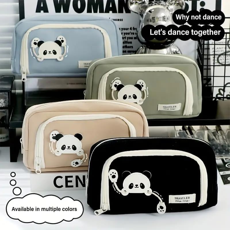 Image of DEOXY Panda Themed Pencil Case with Super Large Capacity Cute Pencil Box - Aesthetic School Supplies Big Stationery Bag Zipper Pencil Pouch for Girls & Boys(Panda Traveller)