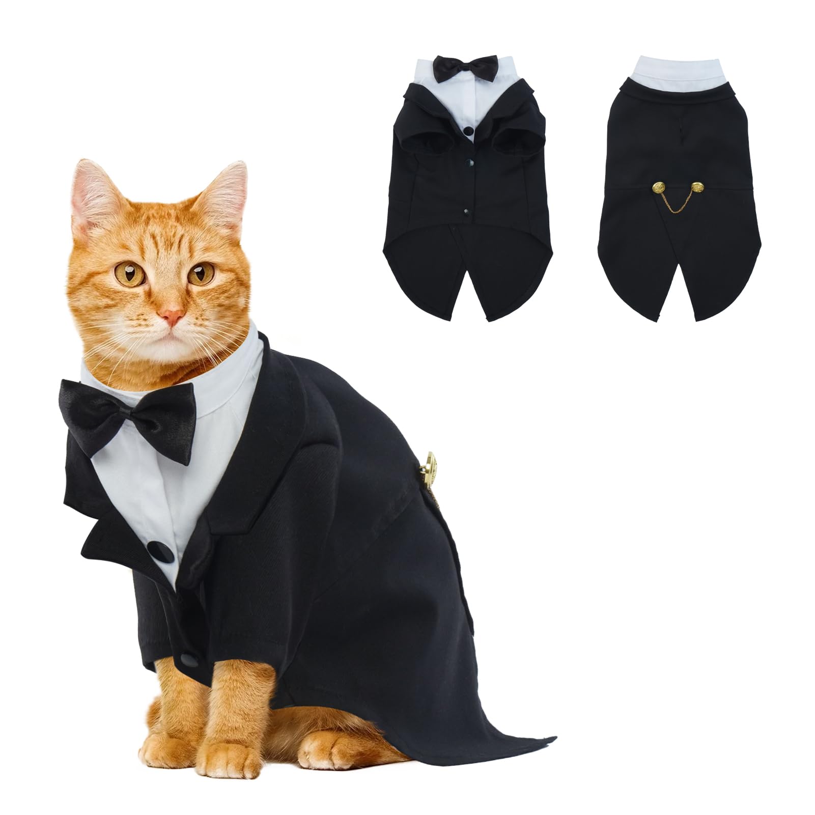 DENTRUN Cat Tuxedo, Cat Wedding Outfit, Kitten Cloth for Birthday Festival, Formal Kitten Tuxedo Bandana with Bow Tie Costume, Kitty Valentines Outfit Cosplay