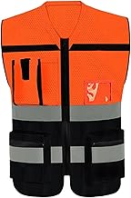 perfk Reflective Vest Breathable Workwear with Zipper Pockets for Surveyor Walking Dogs