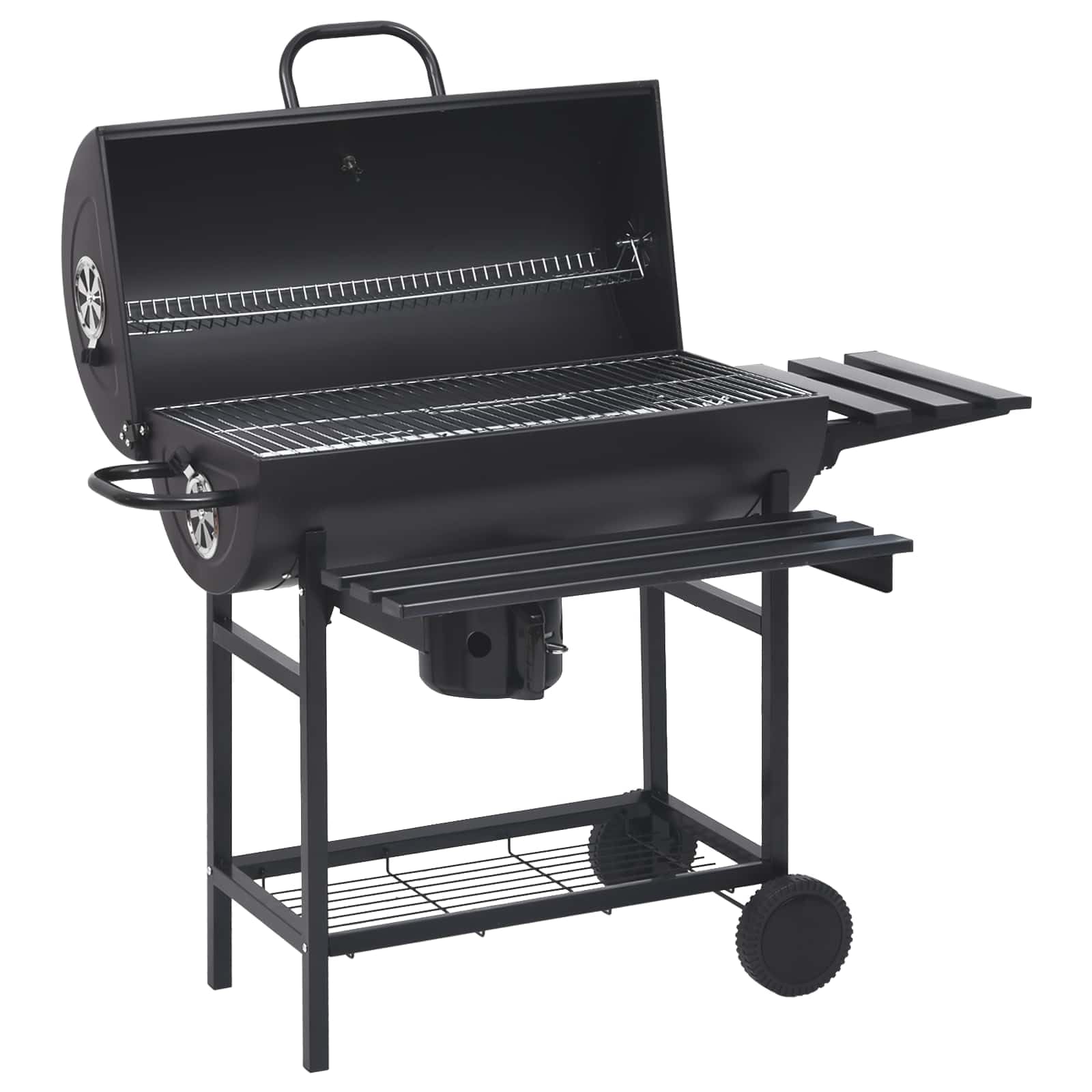 vidaXL Barbacoa de barril con ruedas y estantes 3 piezas 115 x 85 x 95 cm metal moderno barbacoa exterior barbacoa portátil de acero inoxidable resistente a la intemperie con ruedas para jardín