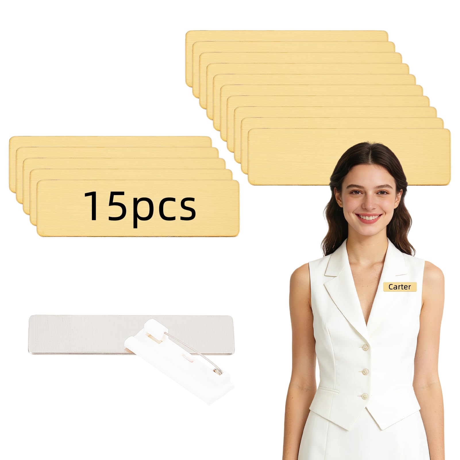 Placas de identificación de metal doradas NICENEEDED de 1 x 3 pulgadas para empleados 8