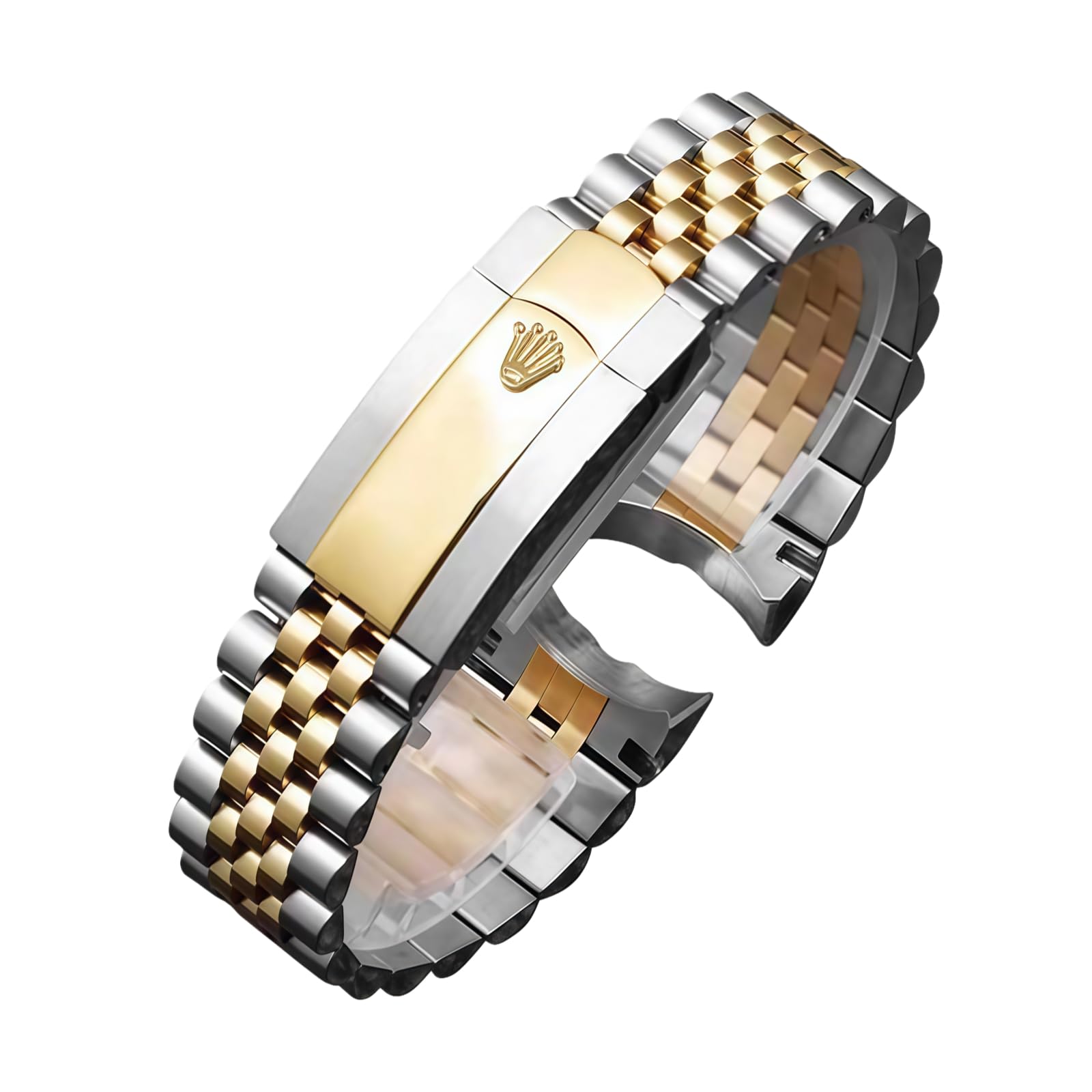 Bracelet Montre Acier Inoxydable 5 Maillons Extrémités Incurvées Ajustable Boucle Déployante 20mm 21mm - Argent Or 21MM
