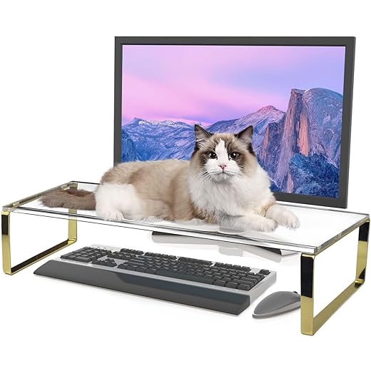 Keyboard Cat Protector - 20" Large Monitor Stand 2 in 1 Clear Acrylic Keyboard Cover Long Acrylic Monitor Stand Keyboard Protective Cover for Desk 108 Keyboard Protector Laptop Computer Monitor