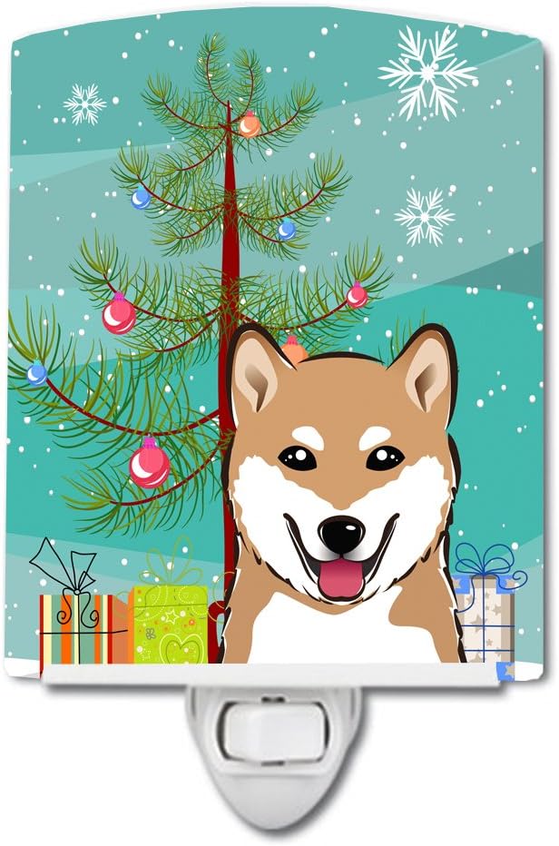 Caroline's Treasures BB1597CNL Christmas Tree and Shiba Inu Ceramic Night Light Compact, UL-Certified, Ideal for Bedroom, Bathroom, Nursery, Hallway, Kitchen, 6x4x3, Multicolor
