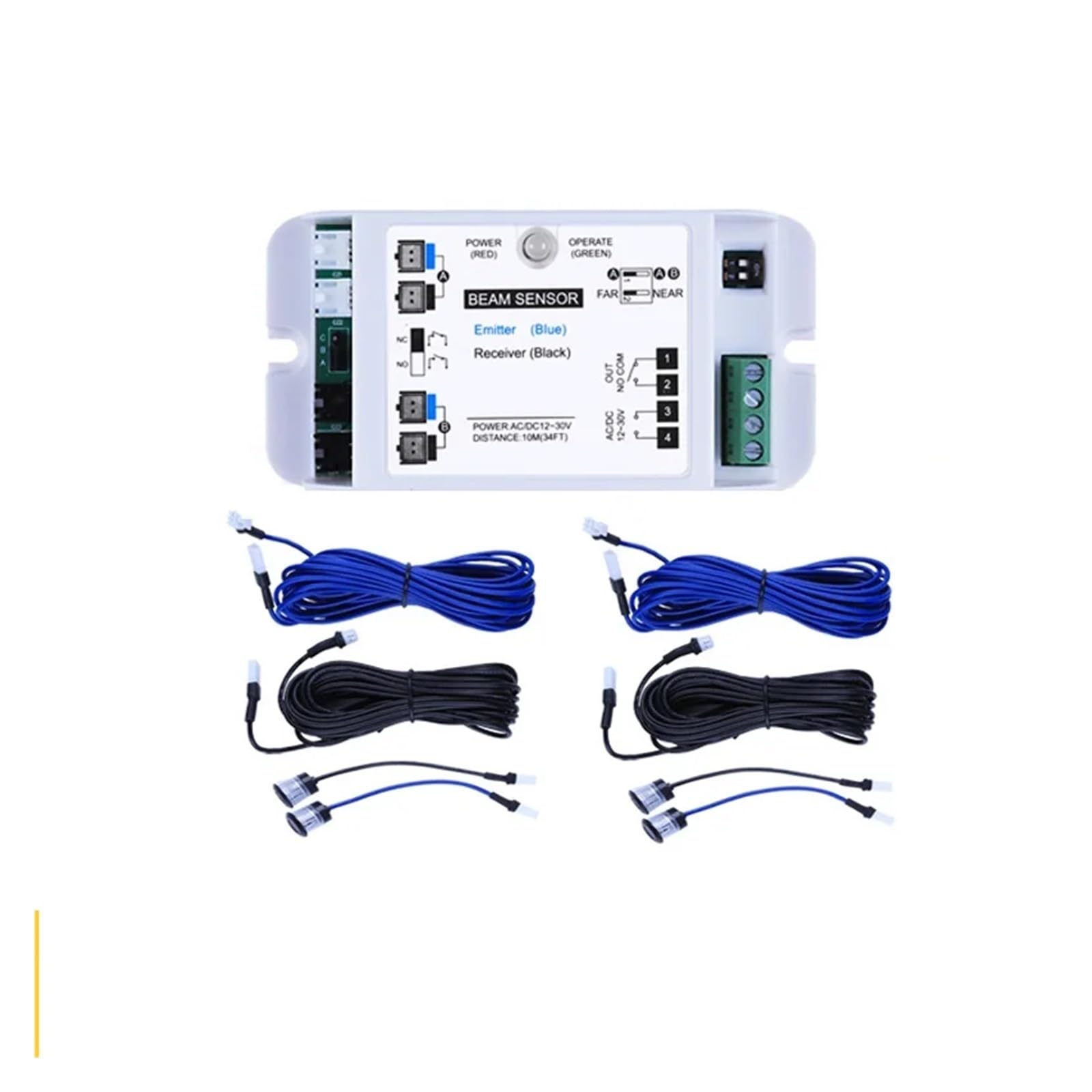 Automatic Gate Opener, 10m Singel Beam Automatic Sliding Door Gate Opener Safety Sensor Beams Infrared Photocells(2 Beams White)