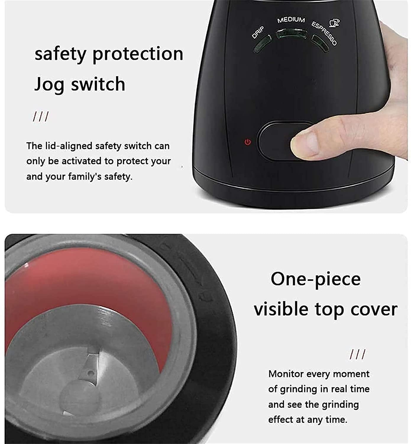 Grinder Elettrico e macinacaffè, macinacaffè Elettrico 200W con Pale in Acciaio Inox, Lama e Tazza Fatta con SUS304 STANLEES Acciaio (Nero)