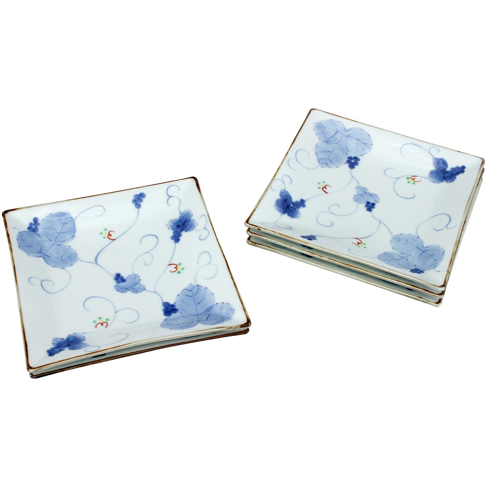 新品 有田焼 幸楽窯 角銘々皿5枚 取皿　つた葡萄 有田焼 幸楽窯 角皿 5枚セット 有田焼 幸楽窯 鶴銘々皿