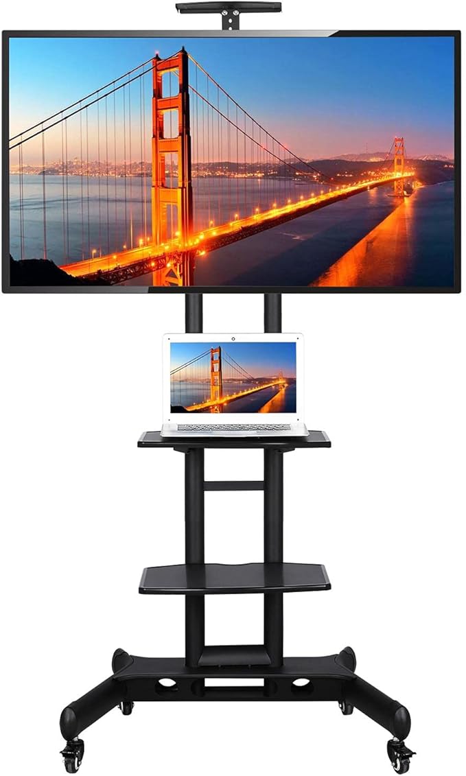 Yaheetech Universal Floor TV Stand Mobile TV Cart on Wheels 2 Tier Tray