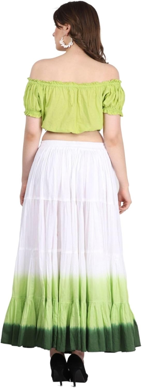Wevez Women’s 25 Yard Cotton Full Circle Elastic Waist Tribal Fusion Belly Dance A Line Plus Size Maxi Skirt