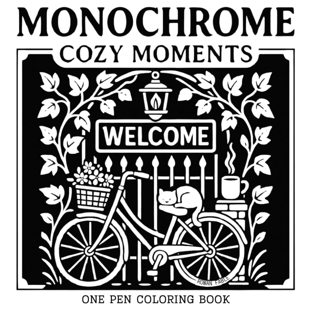Monochrome Cozy Moments: A Cozy Comfy Coloring Book Featuring Relaxing Illustrations to Enjoy with Just One Pen: Simple Relaxing Designs for Stress ... and Everyday Calm (Comfy Cozy Series)